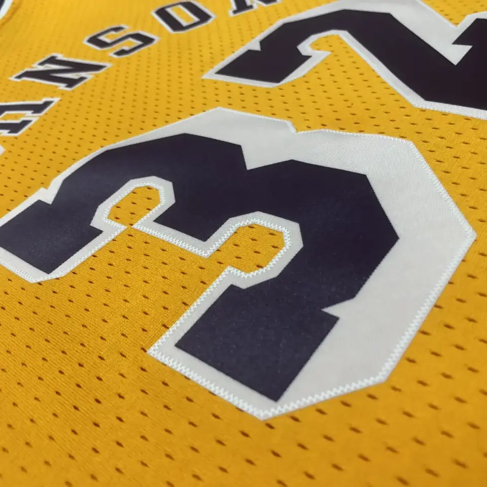 Foto 6 de Camiseta retro MN termo-prensada: SW Los Angeles Lakers temporada 84/85 cuello redondo amarillo n.º 32 Johnson