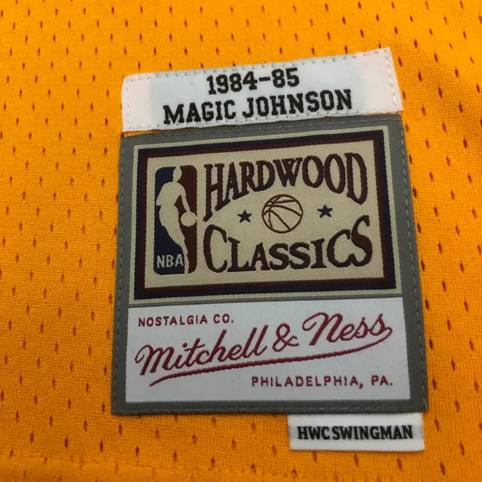 Foto 8 de Camiseta retro MN termo-prensada: SW Los Angeles Lakers temporada 84/85 cuello redondo amarillo n.º 32 Johnson