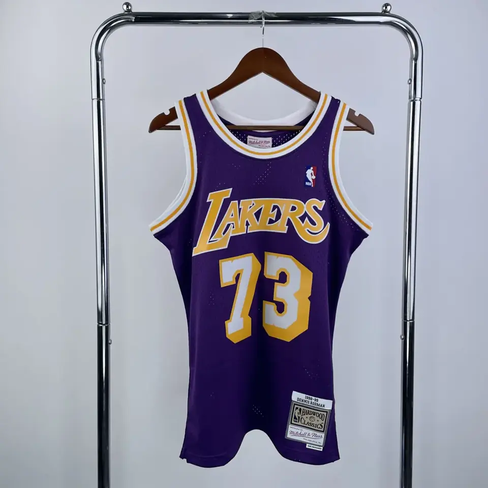 Foto 1 de Camiseta retro MN de termopresión: SW de los Lakers, temporada 98/99, cuello redondo, morada, nº 73 Rodman