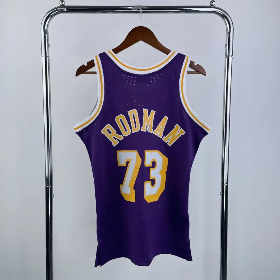 Foto 2 de Camiseta retro MN de termopresión: SW de los Lakers, temporada 98/99, cuello redondo, morada, nº 73 Rodman