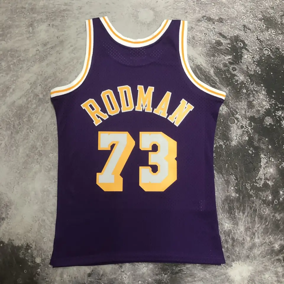 Foto 7 de Camiseta retro MN de termopresión: SW de los Lakers, temporada 98/99, cuello redondo, morada, nº 73 Rodman