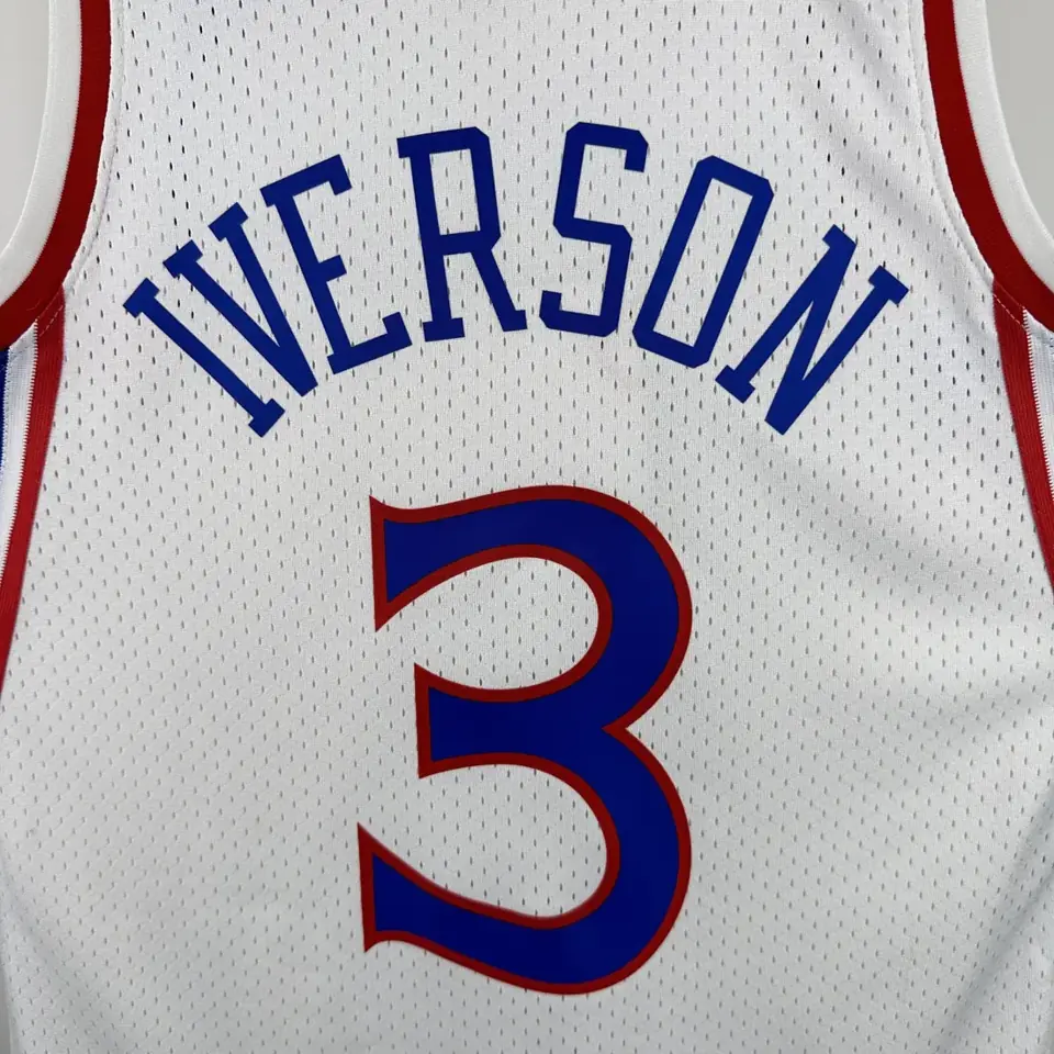 Foto 3 de MN camiseta retro termoimpresa SW: 76ers temporada 96-97 novato retro blanco nº 3 Iverson