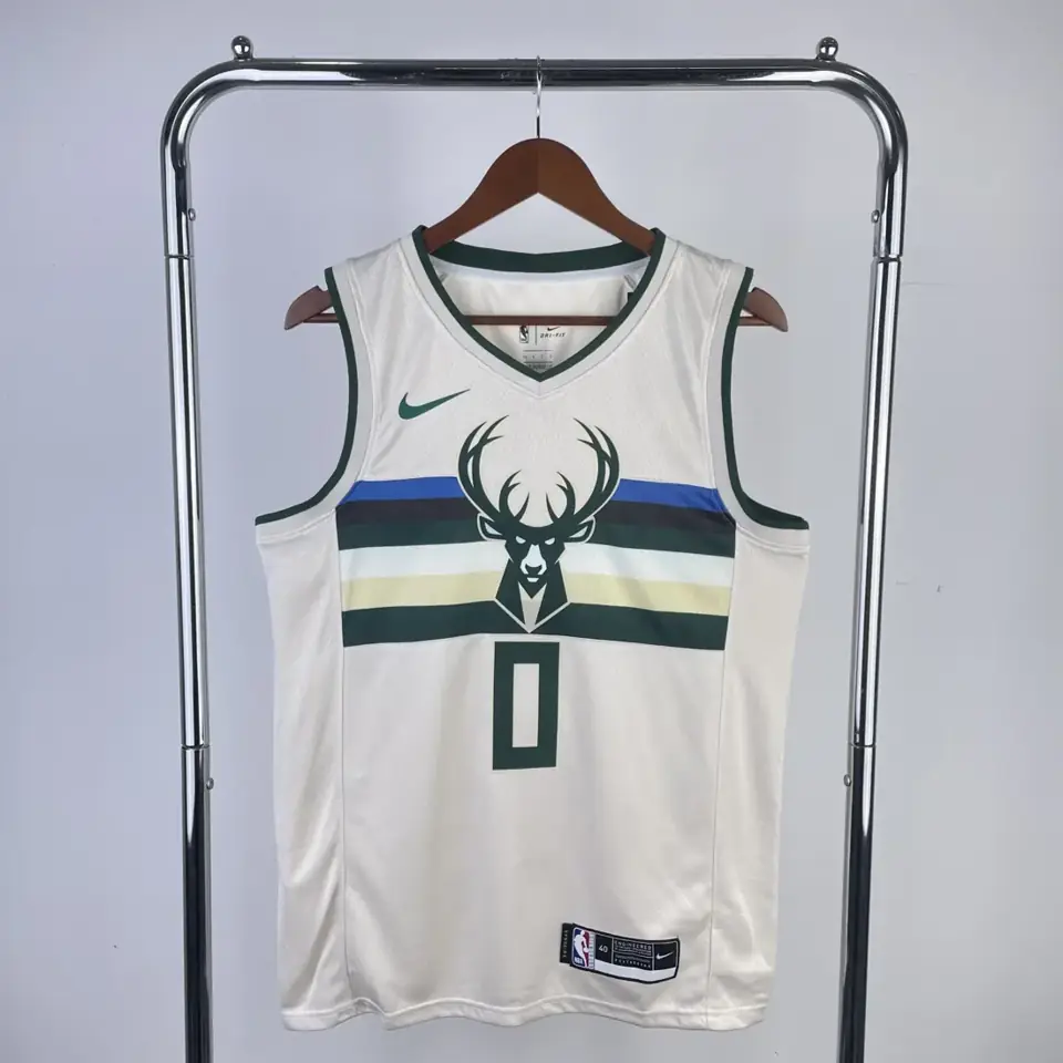 Foto 1 de Temporada 19 Bucks marfil con cabeza de ciervo pequeña número 0 Lillard