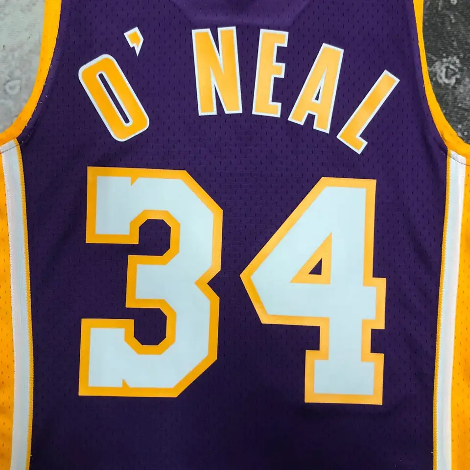 Foto 7 de Camiseta retro termosellada MN: SW de los Lakers temporada 19/00, cuello en V, morado, número 34 O'Neal