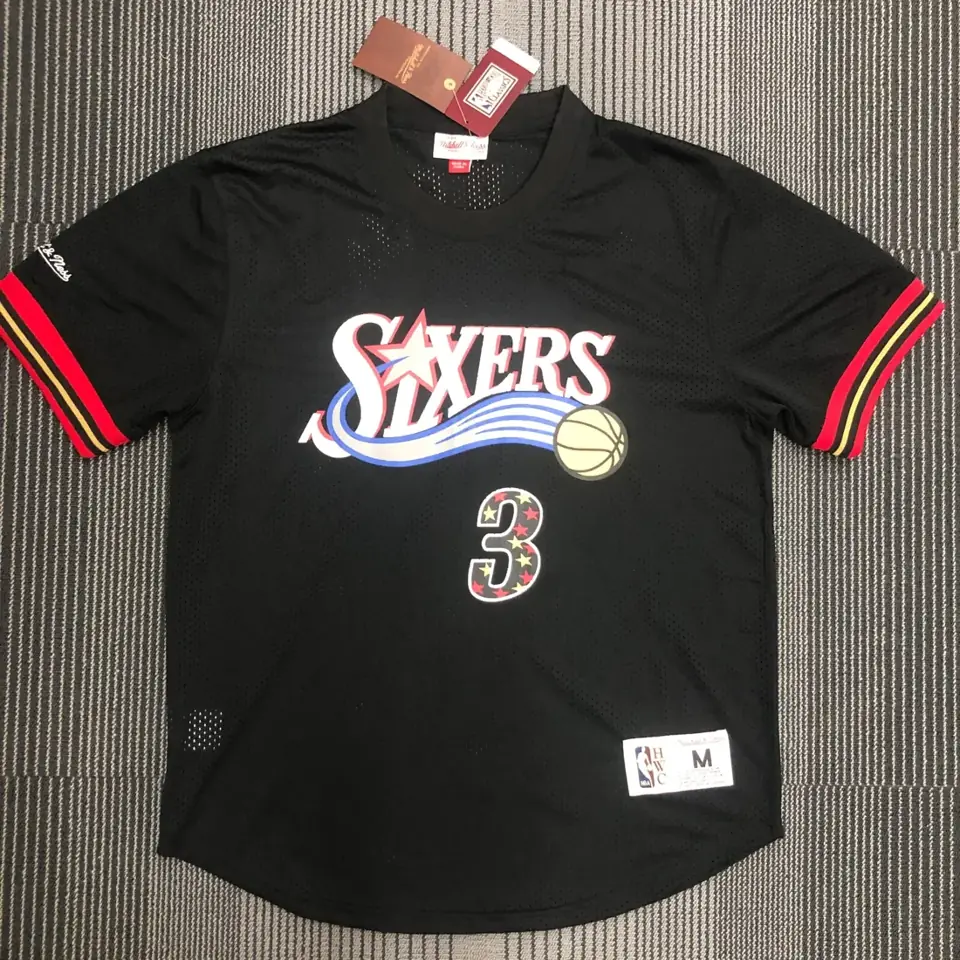 Foto 1 de Mitchellness 76ers de Filadelfia negro número 3 Iverson camiseta retro de malla de manga corta