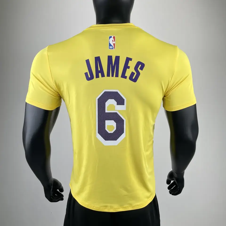 Foto 4 de Los Angeles Lakers amarillo número 6 camiseta de manga corta de secado rápido
