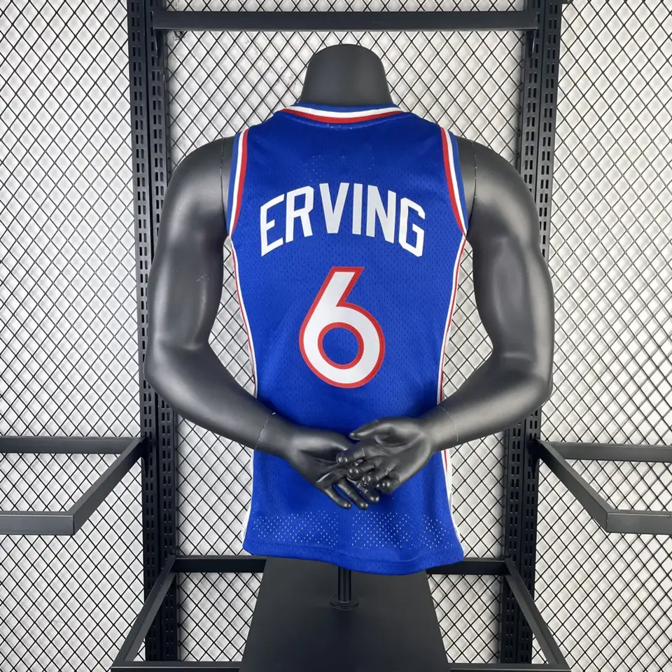 Foto 2 de Camiseta retro MN termo-sellada: SW 76ers temporada 82/83 azul número 6 Julius Erving