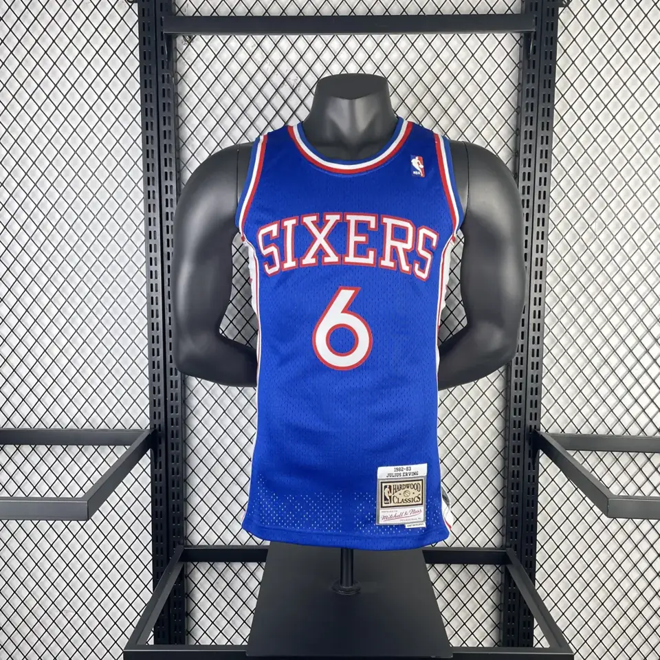 Foto 3 de Camiseta retro MN termo-sellada: SW 76ers temporada 82/83 azul número 6 Julius Erving