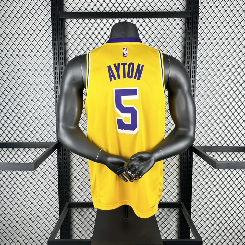 Foto 2 de Temporada 23 Lakers cuello redondo amarillo número 5 Ayton