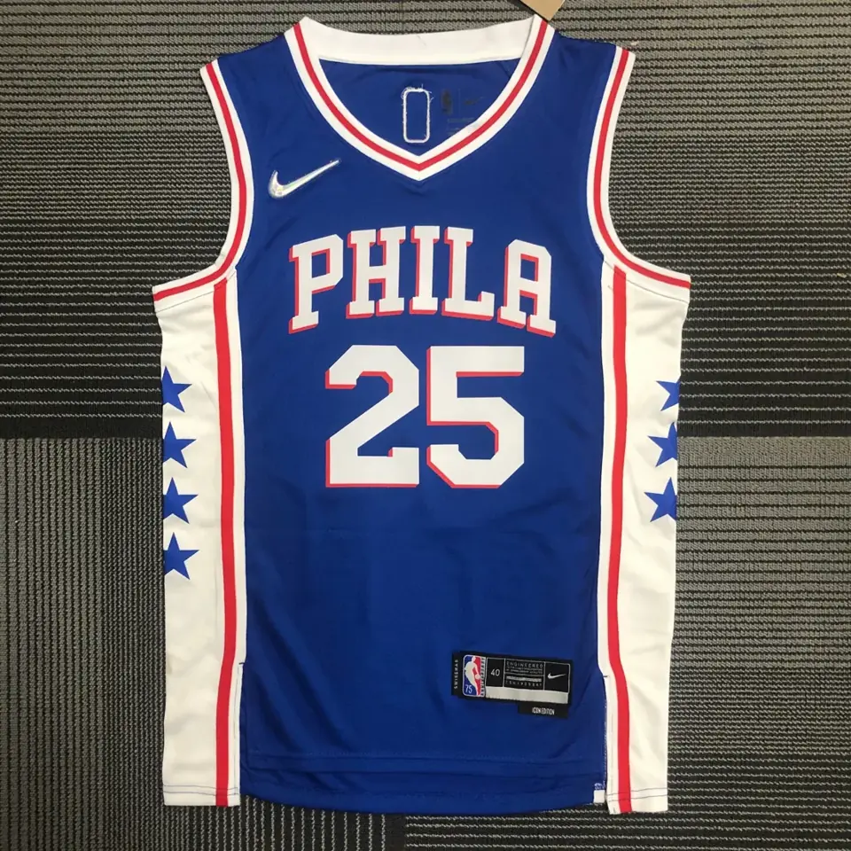 Foto 1 de 75.º aniversario Philadelphia 76ers azul de cuello en V n.º 25 Ben Simmons