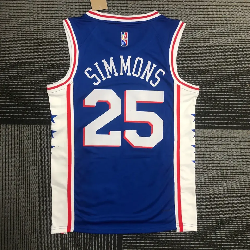 Foto 2 de 75.º aniversario Philadelphia 76ers azul de cuello en V n.º 25 Ben Simmons