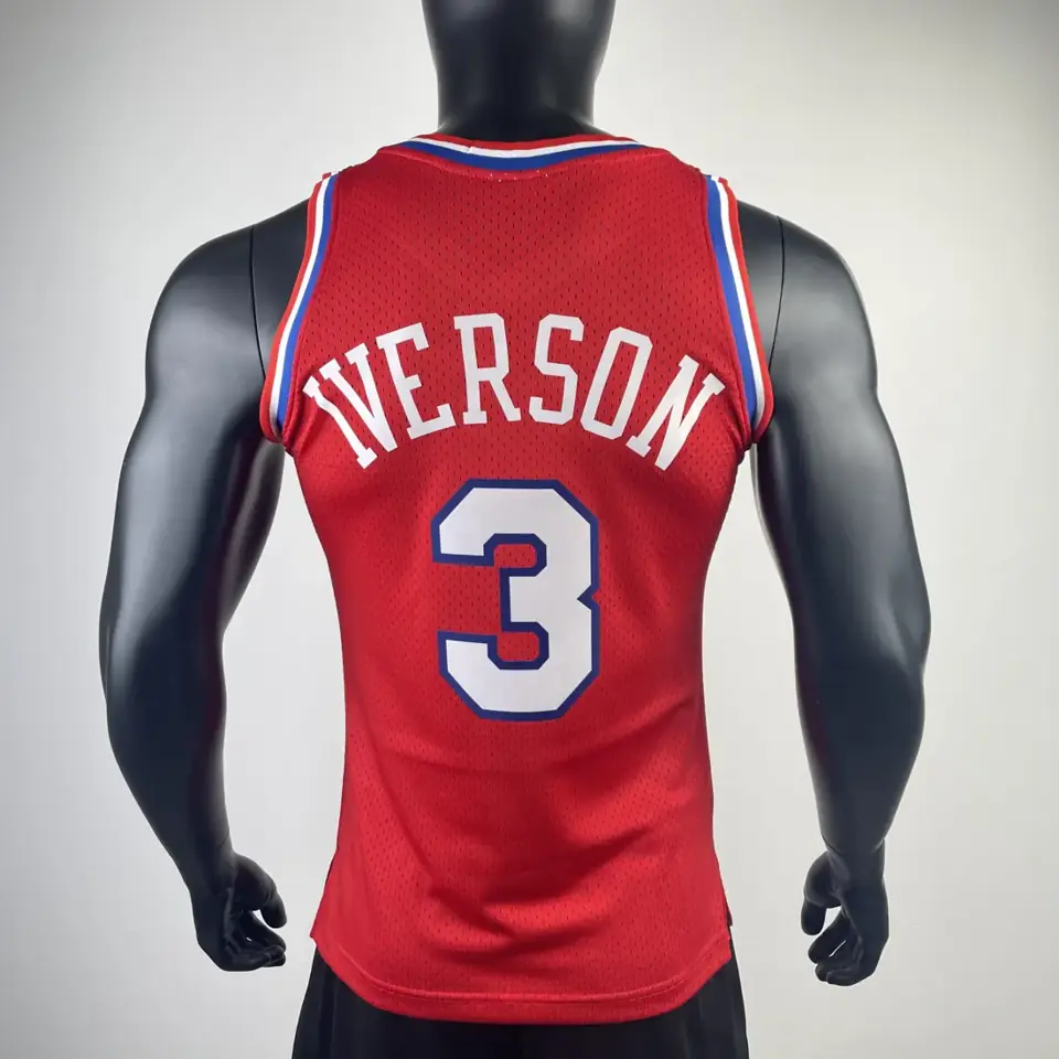 Foto 2 de Camiseta retro termoimpresa versión aficionado MN: Philadelphia 76ers temporada 1996/97 rojo de novato nº3 Iverson