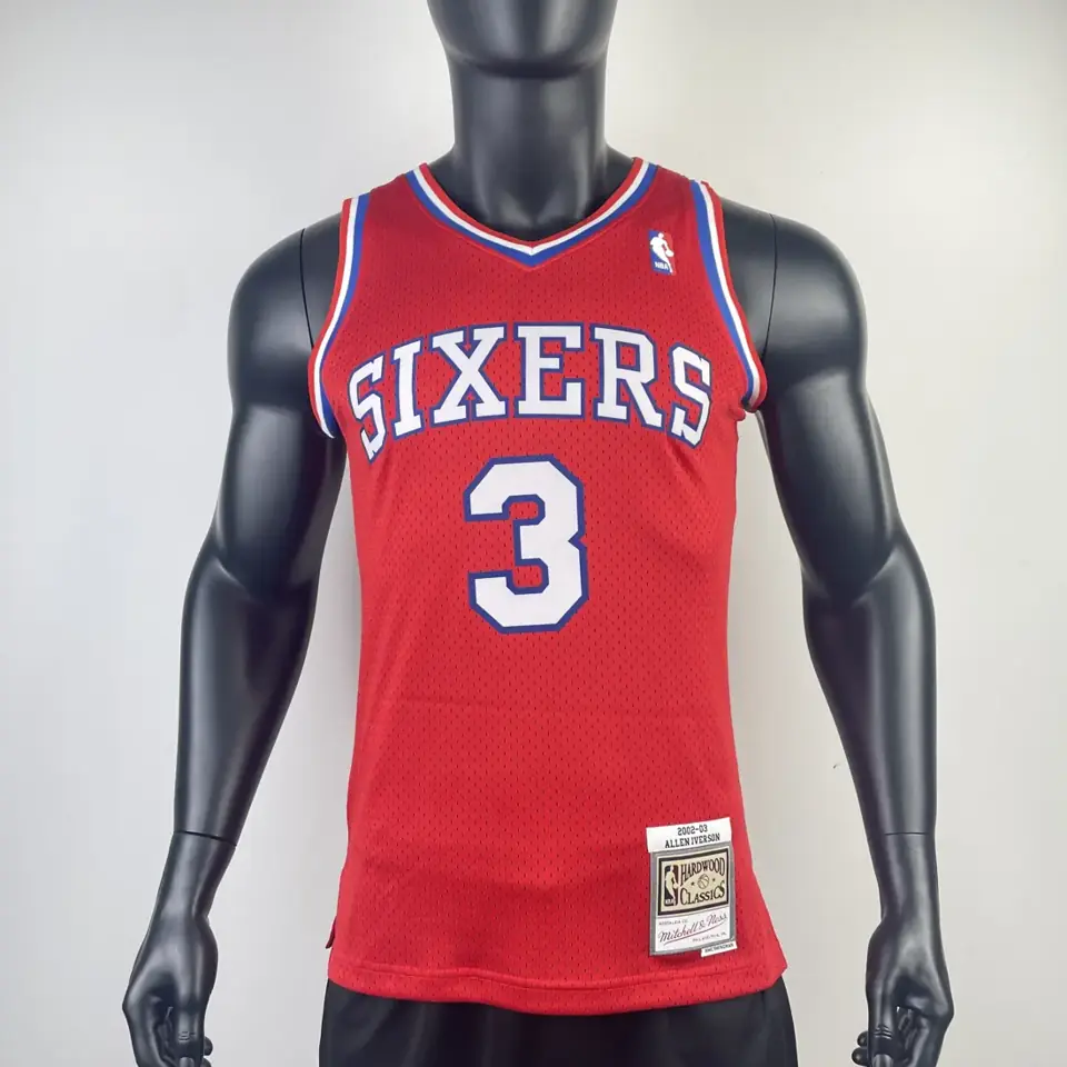 Foto 3 de Camiseta retro termoimpresa versión aficionado MN: Philadelphia 76ers temporada 1996/97 rojo de novato nº3 Iverson