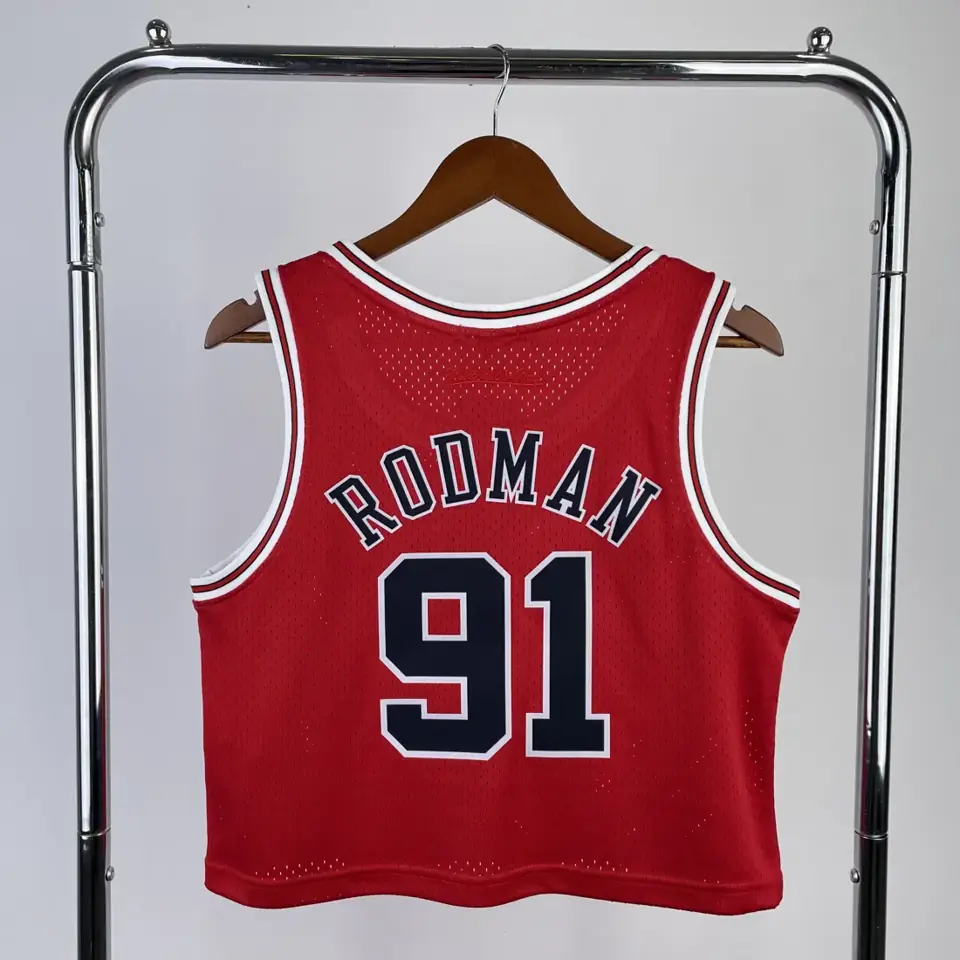 Foto 4 de MN camiseta retro corta de mujer: Bulls rojo nº 91 Dennis Rodman
