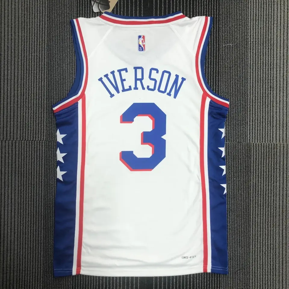 Foto 2 de 75.º aniversario Philadelphia 76ers blanco de cuello en V n.º 3 Allen Iverson