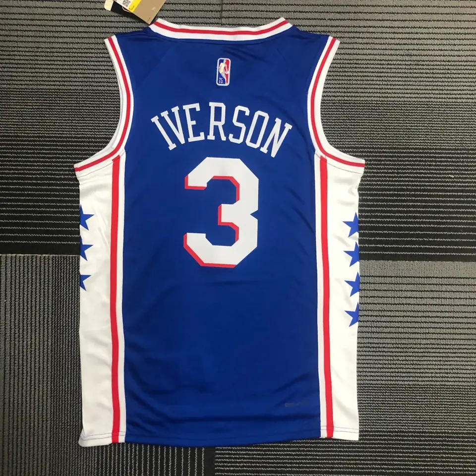 Foto 2 de 75.º aniversario Philadelphia 76ers azul de cuello en V n.º 3 Allen Iverson