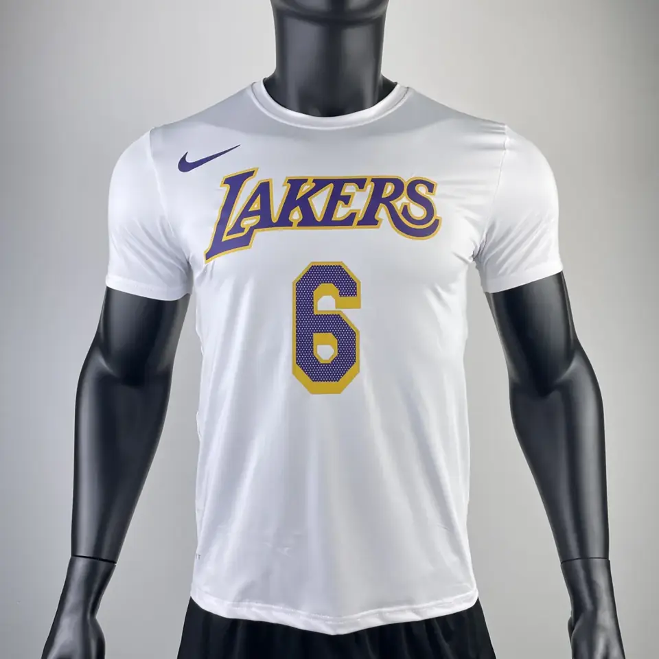 Foto 4 de Los Angeles Lakers blanco número 6 camiseta de manga corta de secado rápido