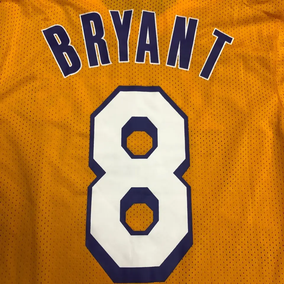 Foto 8 de Mitchellness Lakers de Los Ángeles amarillo número 8 Kobe camiseta retro de malla de manga corta