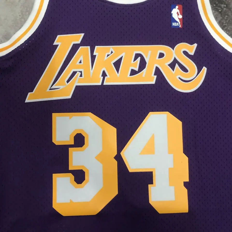 Foto 7 de Camiseta retro MN de termopresión: SW de los Lakers, temporada 96/97, cuello redondo, morada, nº 34 O'Neal