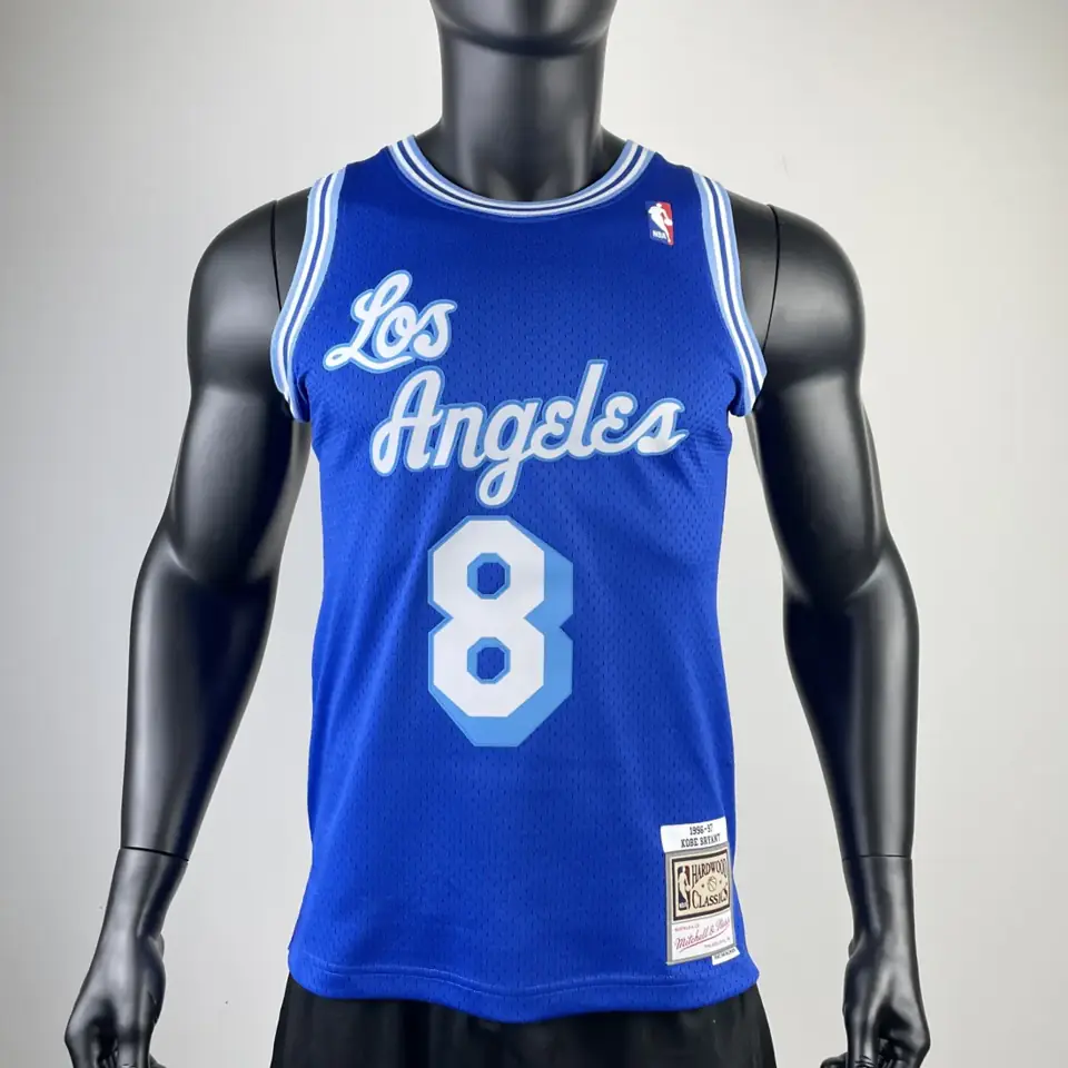 Foto 3 de MN versión aficionados camiseta retro con estampado térmico: Lakers temporada 1996/97 azul Nº 8 Kobe