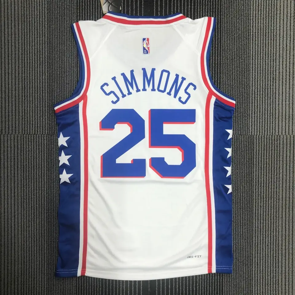 Foto 2 de 75.º aniversario Philadelphia 76ers blanco de cuello en V n.º 25 Ben Simmons