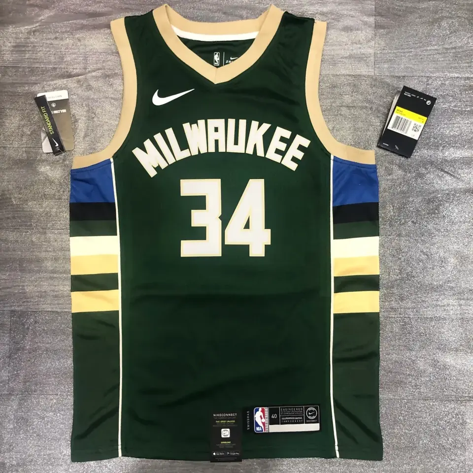 Foto 1 de Bucks de Milwaukee, cuello en V, verde, n.º 34 Giannis Antetokounmpo