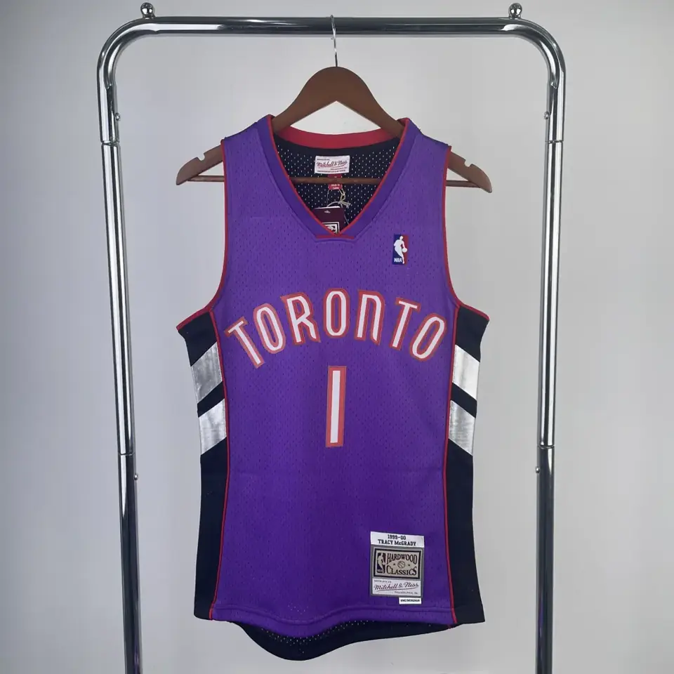 Foto 1 de Camiseta retro MN termoimpresa: SW Toronto Raptors temporada 00 morado y negro nº 1 McGrady
