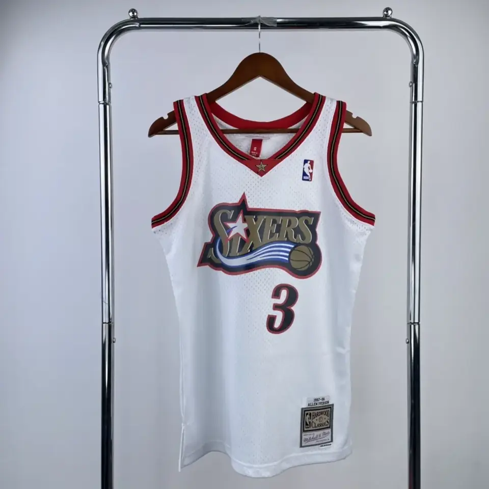 Foto 1 de Camiseta retro MN de termopresión: SW de los 76ers, temporada 98, blanca, nº 3 Iverson