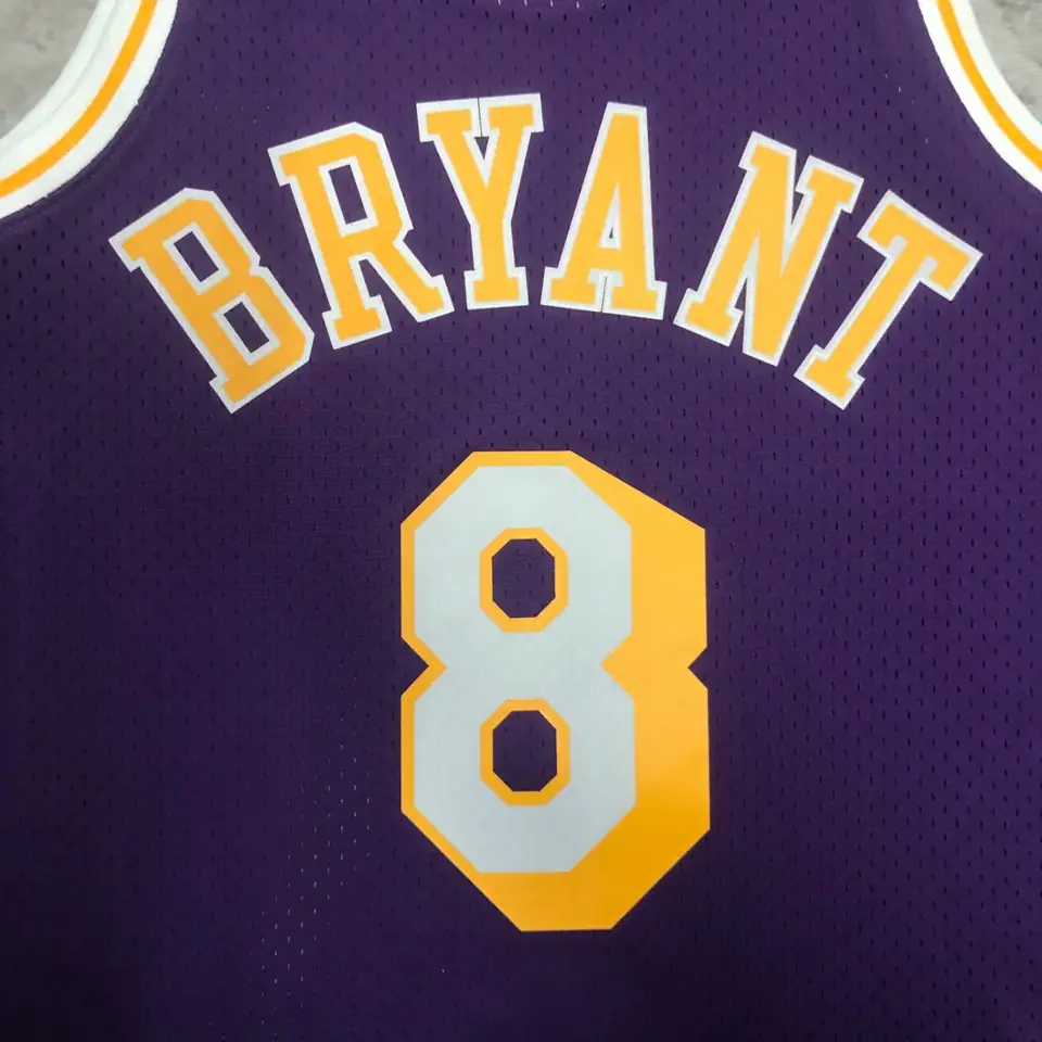 Foto 7 de Camiseta retro MN termo-prensada: SW Los Angeles Lakers temporada 96/97 cuello redondo morado n.º 8 Kobe