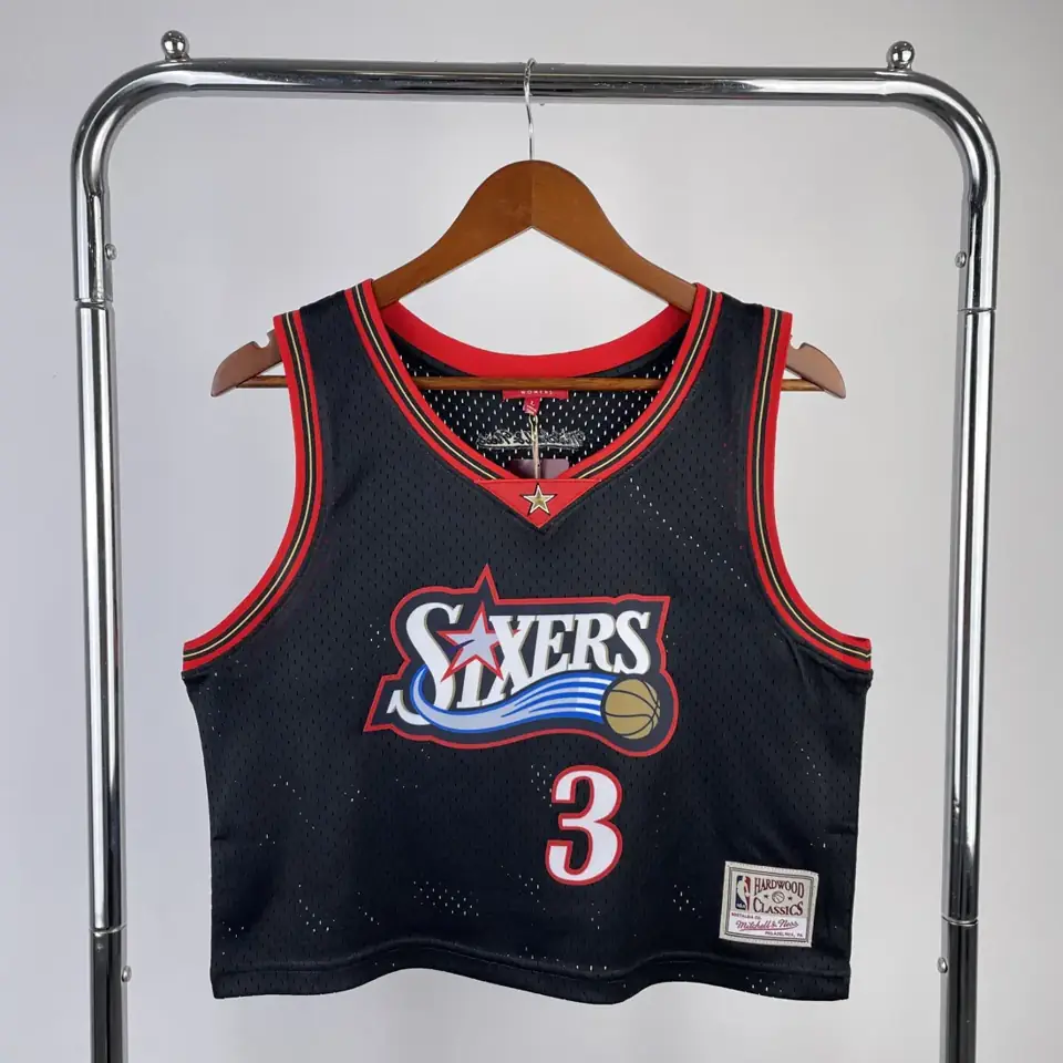 Foto 1 de MN camiseta retro corta de mujer: 76ers diseño Gran Estrella negro nº 3 Allen Iverson