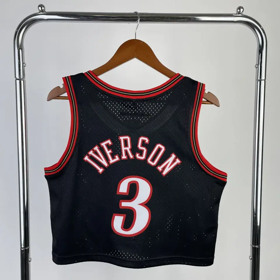 Foto 4 de MN camiseta retro corta de mujer: 76ers diseño Gran Estrella negro nº 3 Allen Iverson
