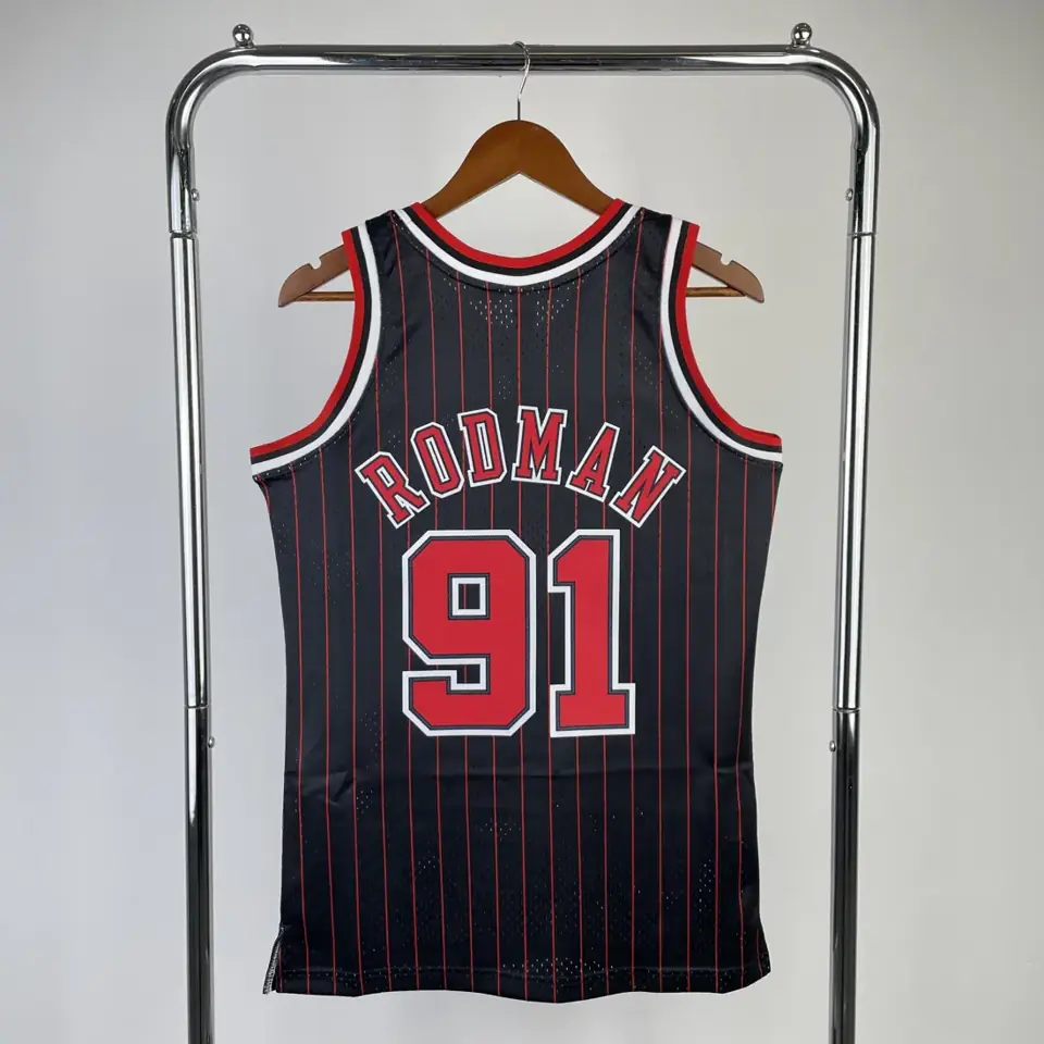 Foto 2 de MN camiseta retro termoimpresa: SW Chicago Bulls temporada 96 rayas negras nº91 Rodman