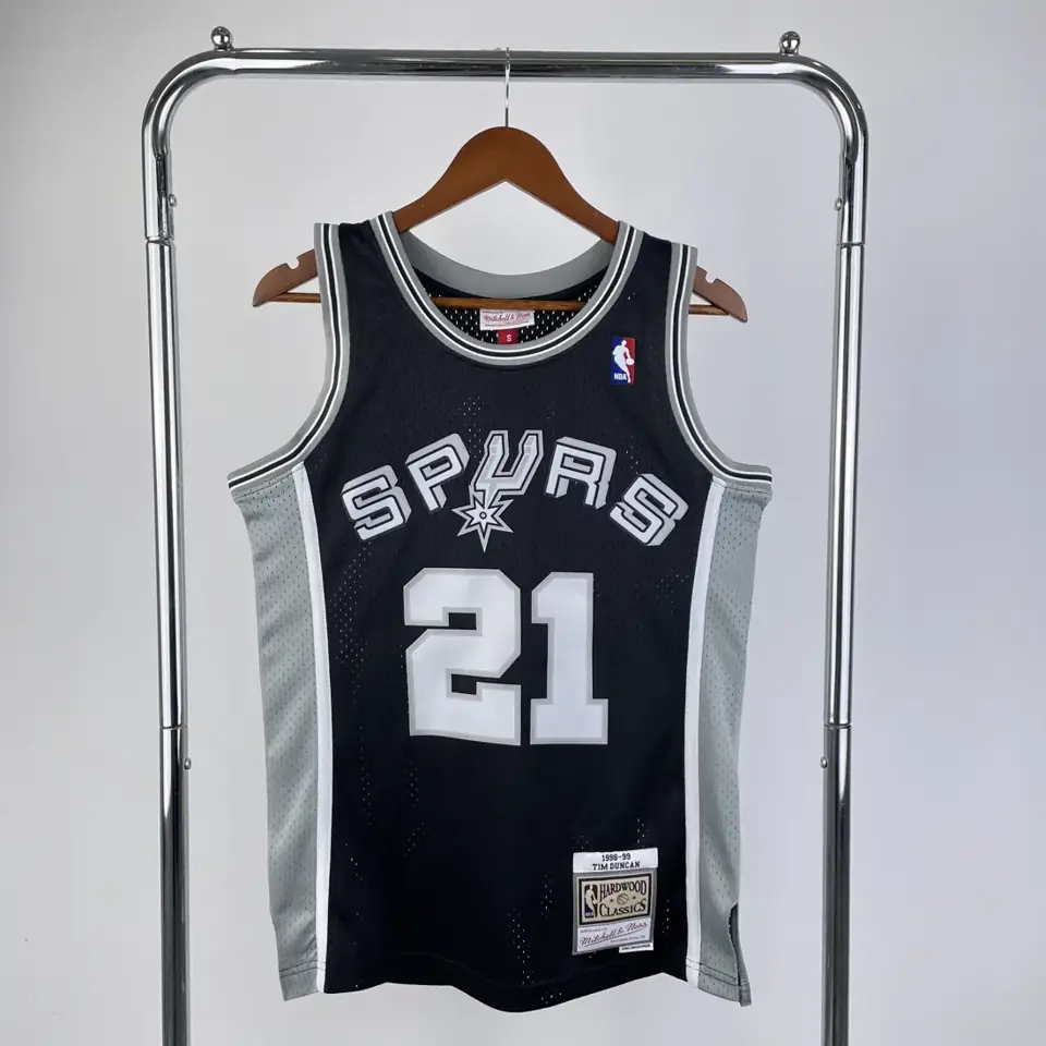 Foto 1 de MN camiseta retro termoaplicada: SW San Antonio Spurs temporada 1998/99 negra número 21 Duncan