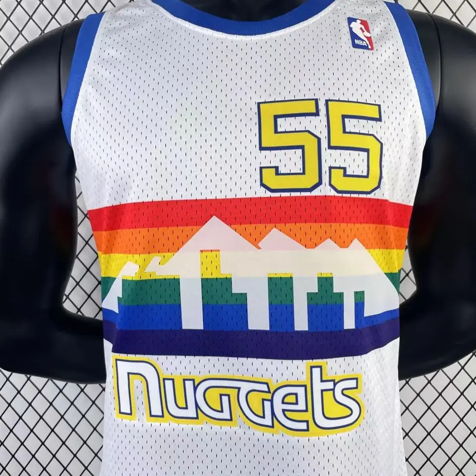 Foto 6 de Camiseta retro MN versión aficionado, termotransferida: Nuggets temporada 1991/92 blanco nº 55 Dikembe Mutombo