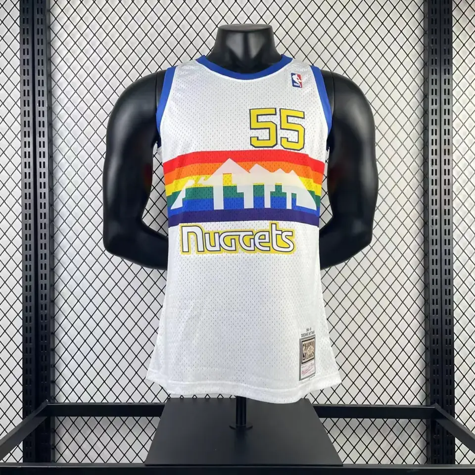 Foto 8 de Camiseta retro MN versión aficionado, termotransferida: Nuggets temporada 1991/92 blanco nº 55 Dikembe Mutombo