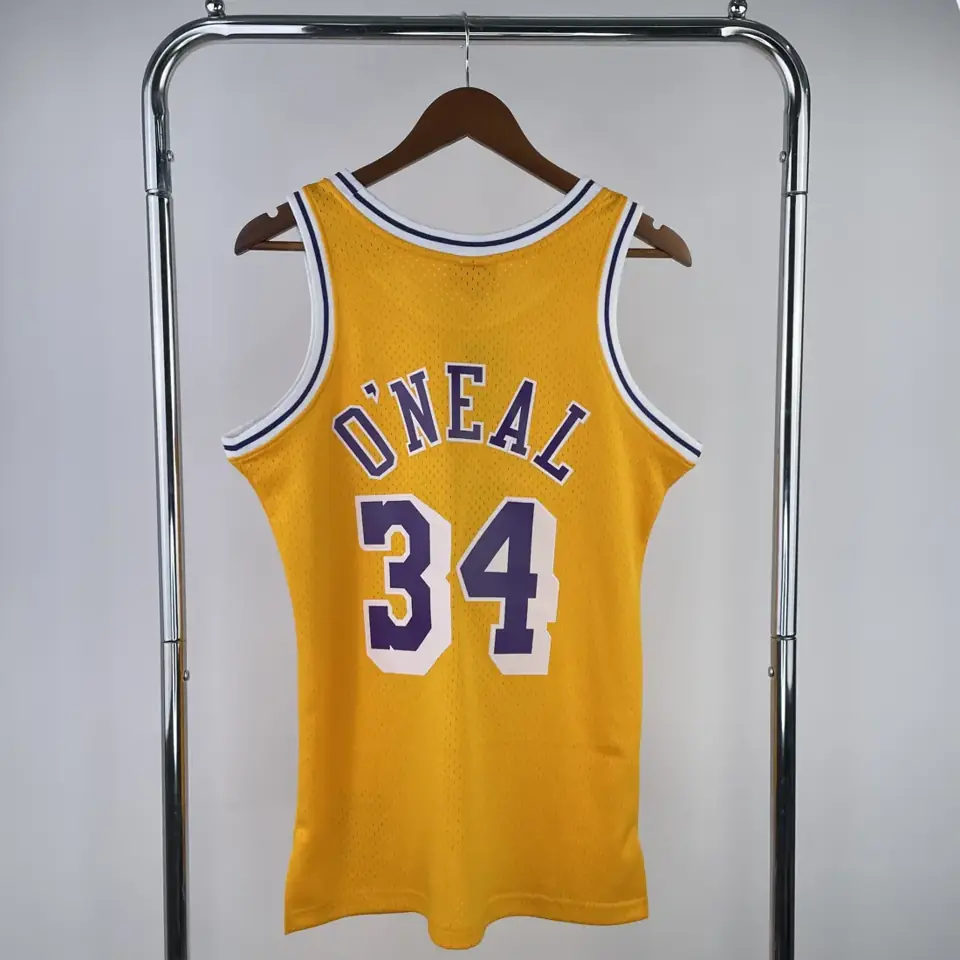 Foto 2 de Camiseta retro termosellada MN: SW de los Lakers temporada 96/97, cuello redondo, amarillo, número 34 O'Neal