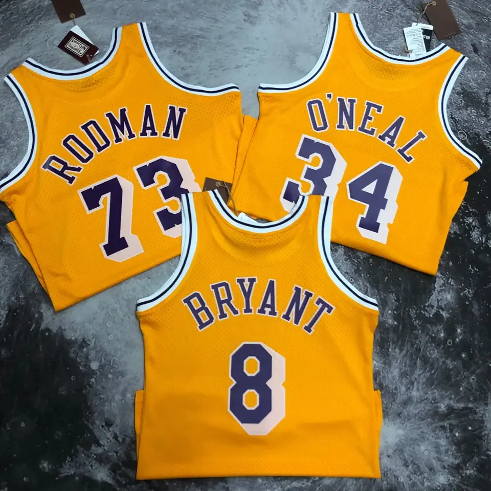 Foto 4 de Camiseta retro termosellada MN: SW de los Lakers temporada 96/97, cuello redondo, amarillo, número 34 O'Neal