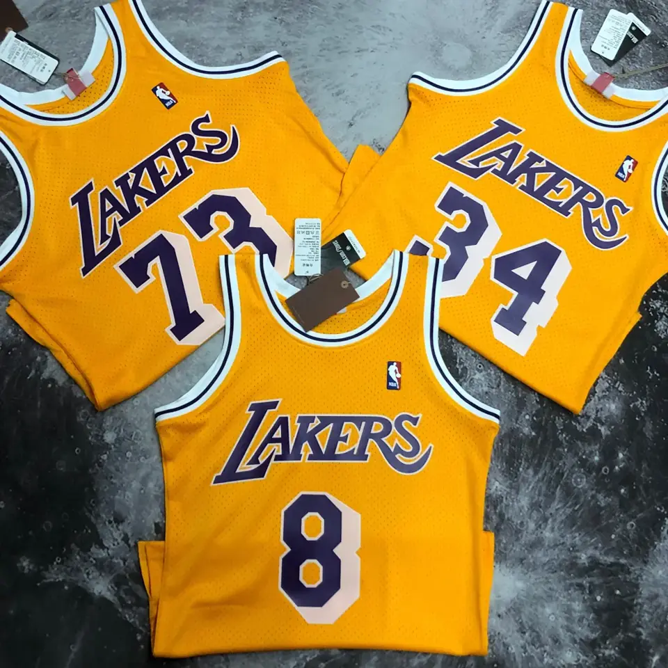 Foto 5 de Camiseta retro termosellada MN: SW de los Lakers temporada 96/97, cuello redondo, amarillo, número 34 O'Neal