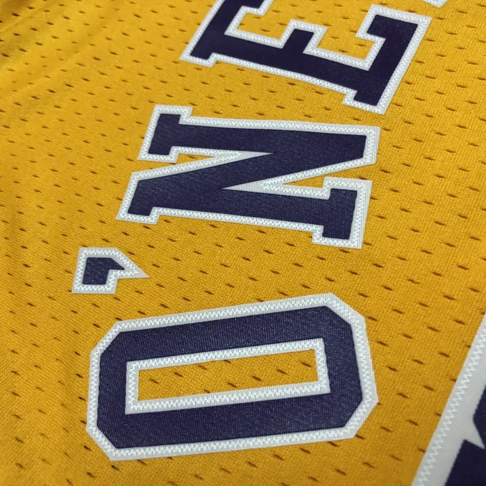 Foto 7 de Camiseta retro termosellada MN: SW de los Lakers temporada 96/97, cuello redondo, amarillo, número 34 O'Neal