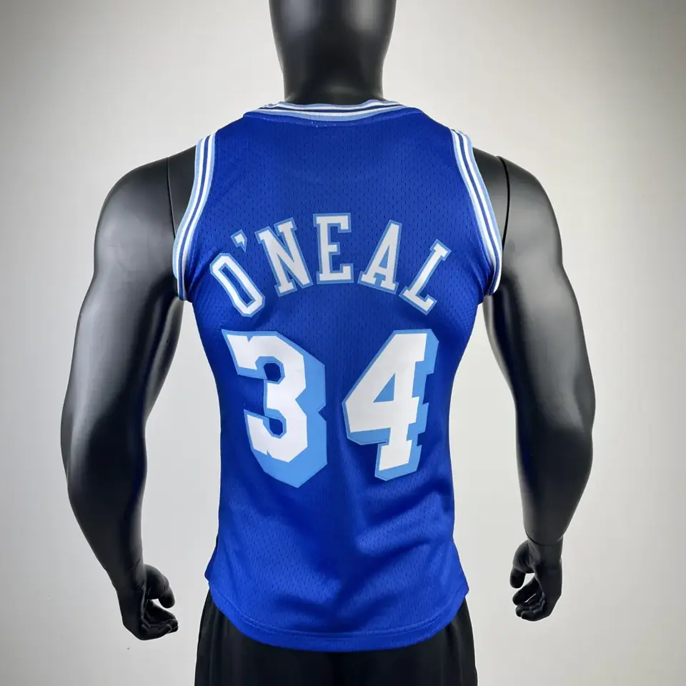 Foto 2 de MN versión aficionados camiseta retro con estampado térmico: Lakers temporada 1996/97 azul Nº 34 O'Neal