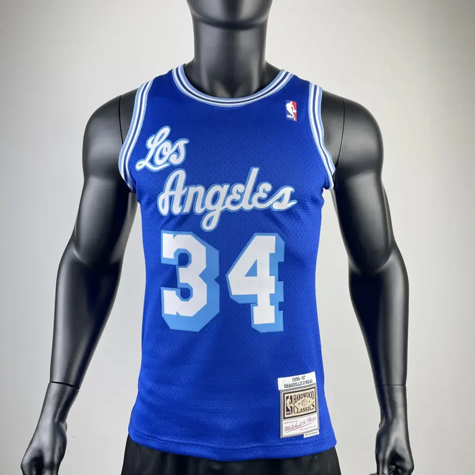 Foto 3 de MN versión aficionados camiseta retro con estampado térmico: Lakers temporada 1996/97 azul Nº 34 O'Neal