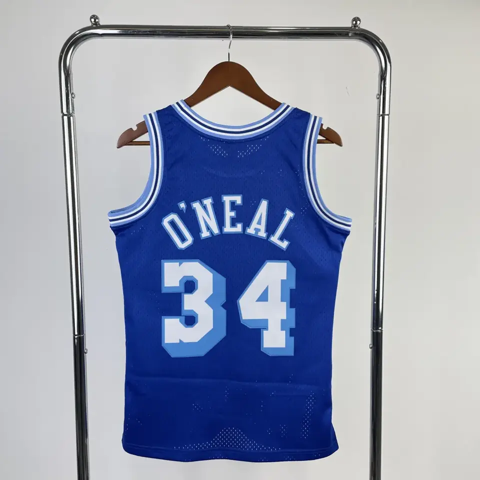 Foto 4 de MN versión aficionados camiseta retro con estampado térmico: Lakers temporada 1996/97 azul Nº 34 O'Neal