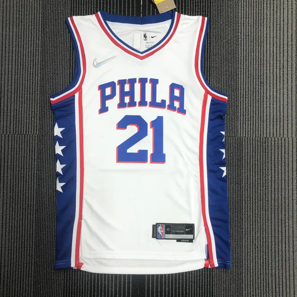 Foto 1 de 75.º aniversario Philadelphia 76ers blanco de cuello en V n.º 21 Joel Embiid