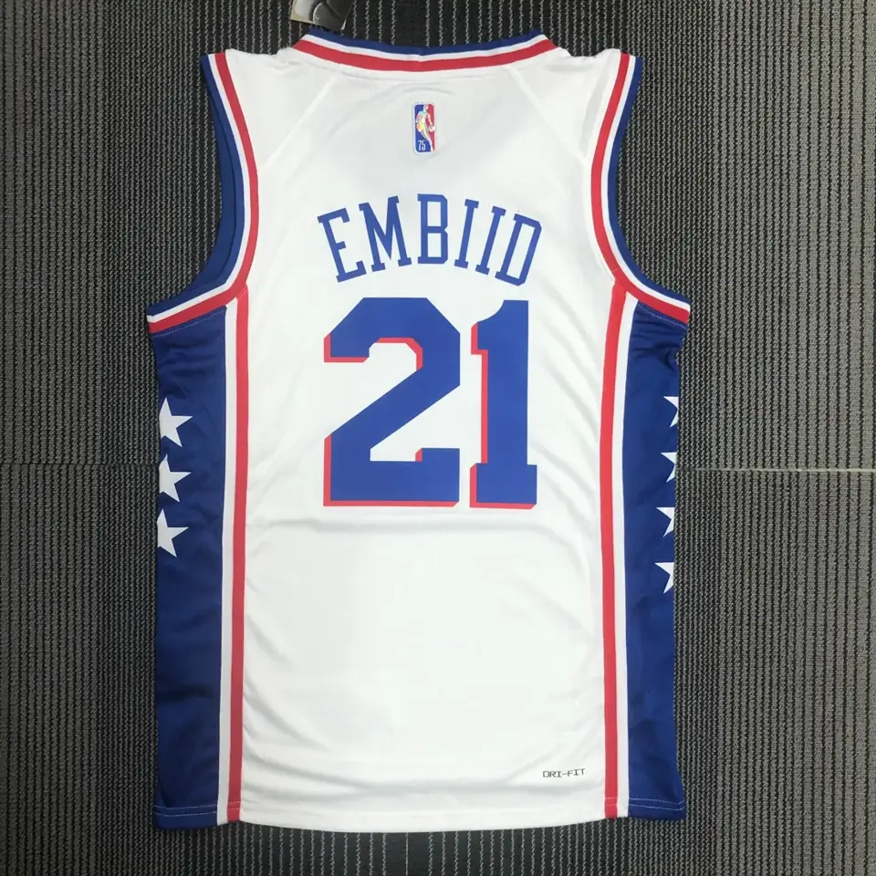 Foto 2 de 75.º aniversario Philadelphia 76ers blanco de cuello en V n.º 21 Joel Embiid